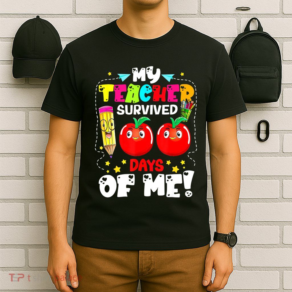 Funny My Teacher Survived 100 Days Of Me Teacher Students T-Shirt