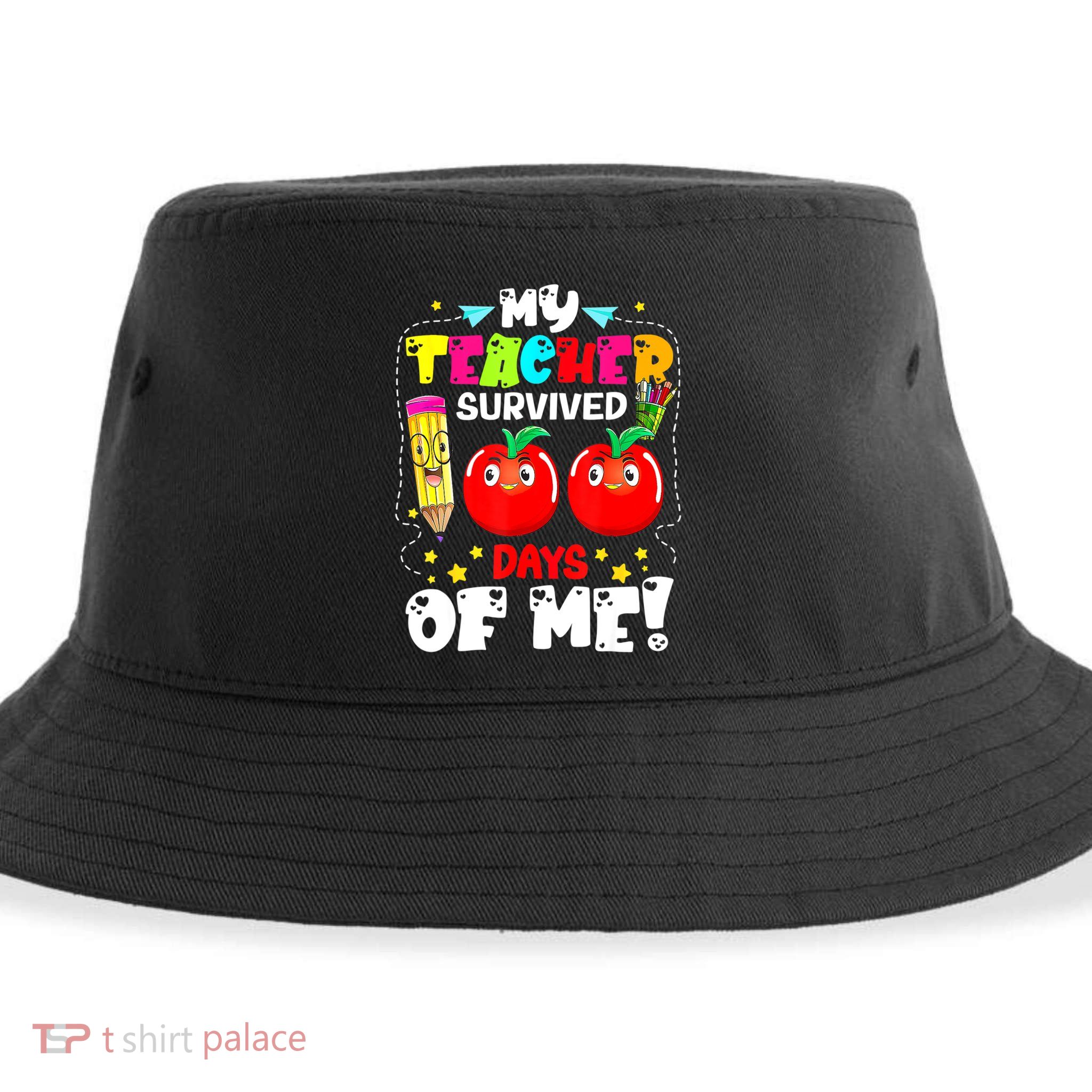 Funny My Teacher Survived 100 Days Of Me Teacher Students Sustainable Bucket Hat