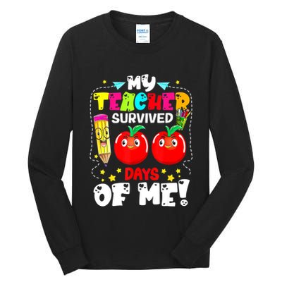 Funny My Teacher Survived 100 Days Of Me Teacher Students Tall Long Sleeve T-Shirt