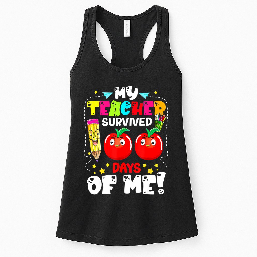 Funny My Teacher Survived 100 Days Of Me Teacher Students Womens Tank Top