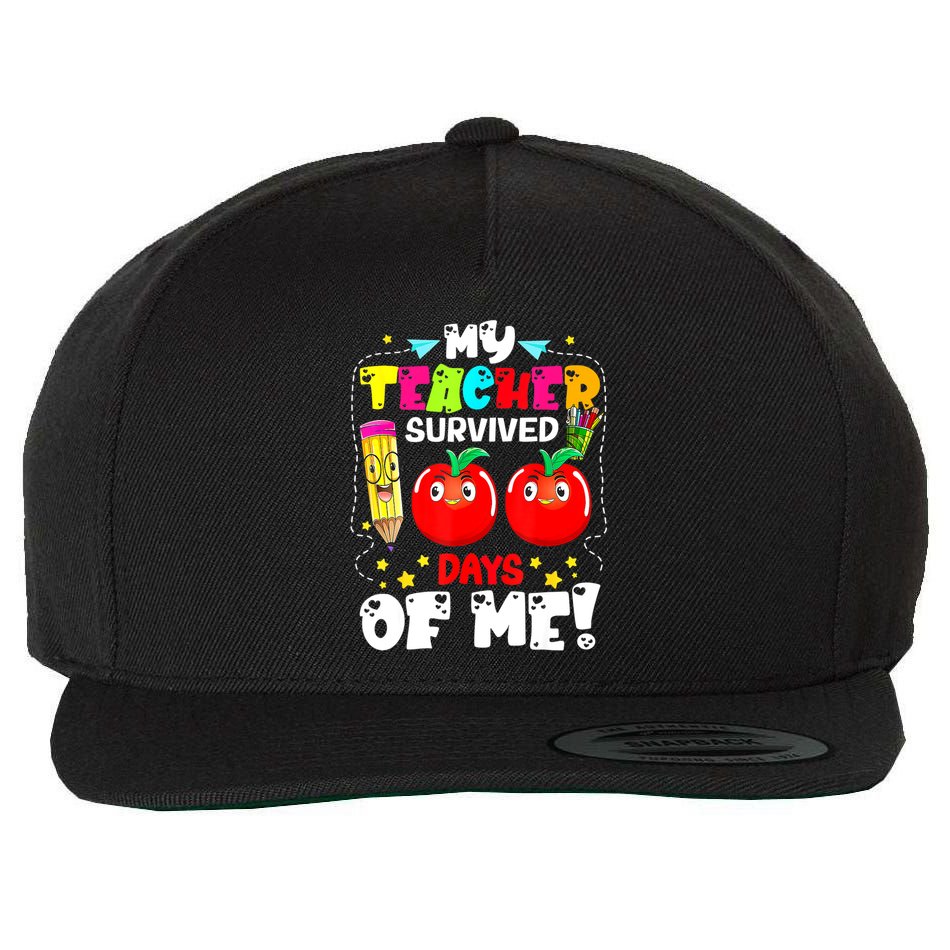 Funny My Teacher Survived 100 Days Of Me Teacher Students Wool Snapback Cap