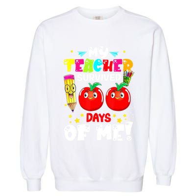 Funny My Teacher Survived 100 Days Of Me Teacher Students Garment-Dyed Sweatshirt