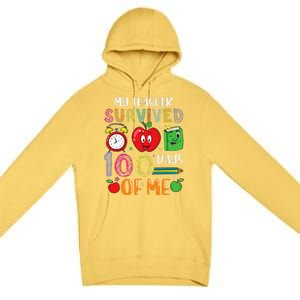 Funny My Teacher Survived 100 Days Of Me Premium Pullover Hoodie