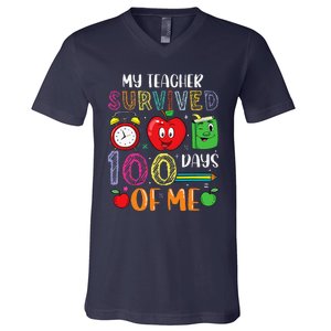 Funny My Teacher Survived 100 Days Of Me V-Neck T-Shirt