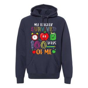 Funny My Teacher Survived 100 Days Of Me Premium Hoodie