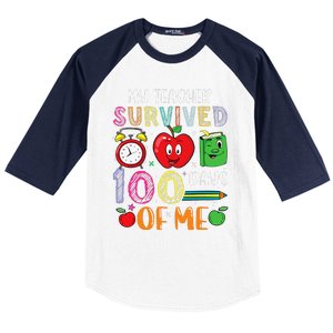 Funny My Teacher Survived 100 Days Of Me Baseball Sleeve Shirt