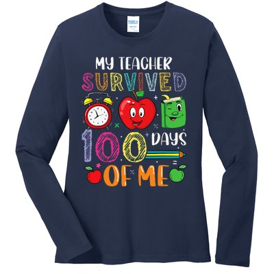 Funny My Teacher Survived 100 Days Of Me Ladies Long Sleeve Shirt