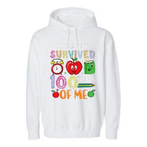 Funny My Teacher Survived 100 Days Of Me Garment-Dyed Fleece Hoodie