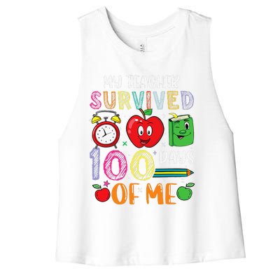 Funny My Teacher Survived 100 Days Of Me Women's Racerback Cropped Tank