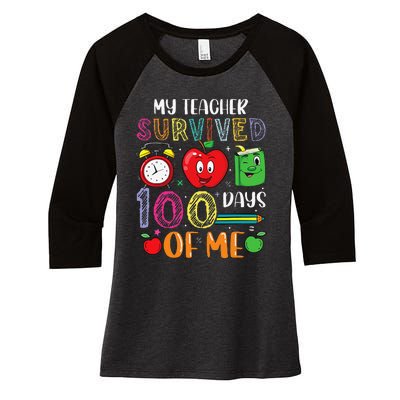 Funny My Teacher Survived 100 Days Of Me Women's Tri-Blend 3/4-Sleeve Raglan Shirt