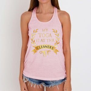 Funny My Toga Is At The Cleaners Party Women's Knotted Racerback Tank