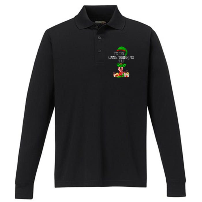 Family Matching The Wine Drinking Elf Christmas Performance Long Sleeve Polo