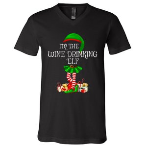 Family Matching The Wine Drinking Elf Christmas V-Neck T-Shirt