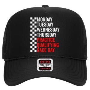 Funny Monday Tuesday Thursday Practice Qualifying Race Day High Crown Mesh Back Trucker Hat