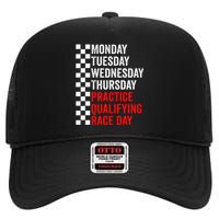 Funny Monday Tuesday Thursday Practice Qualifying Race Day High Crown Mesh Back Trucker Hat