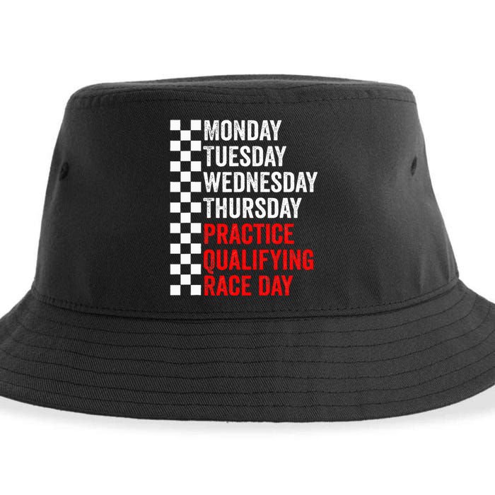 Funny Monday Tuesday Thursday Practice Qualifying Race Day Sustainable Bucket Hat