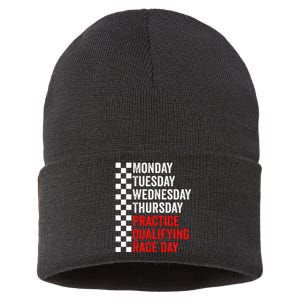 Funny Monday Tuesday Thursday Practice Qualifying Race Day Sustainable Knit Beanie