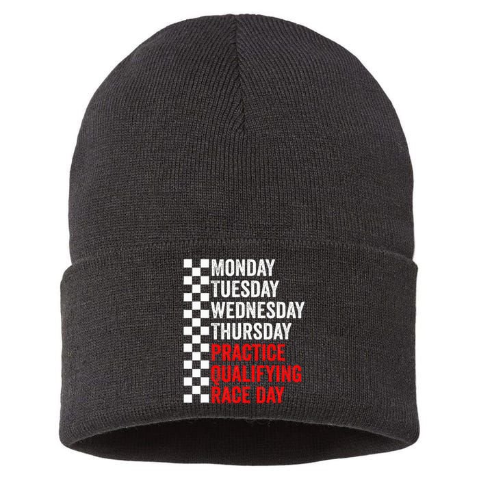 Funny Monday Tuesday Thursday Practice Qualifying Race Day Sustainable Knit Beanie