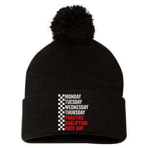 Funny Monday Tuesday Thursday Practice Qualifying Race Day Pom Pom 12in Knit Beanie