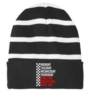 Funny Monday Tuesday Thursday Practice Qualifying Race Day Striped Beanie with Solid Band