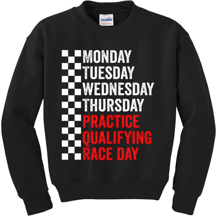 Funny Monday Tuesday Thursday Practice Qualifying Race Day Kids Sweatshirt