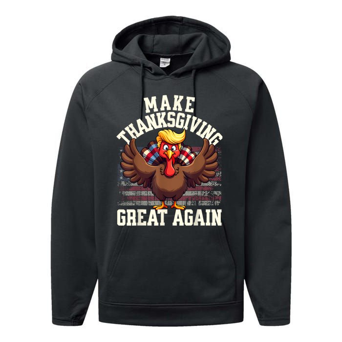 Funny Make Thanksgiving Great Again Turkey Performance Fleece Hoodie