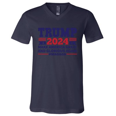 Funny MAGAGA Trump 2024 Make America Great And Glorious Again V-Neck T-Shirt