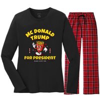 Funny Mcdonald Trump For President 2024 French Fries Gift Women's Long Sleeve Flannel Pajama Set 