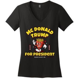 Funny Mcdonald Trump For President 2024 French Fries Gift Women's V-Neck T-Shirt