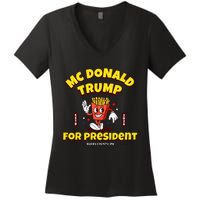 Funny Mcdonald Trump For President 2024 French Fries Gift Women's V-Neck T-Shirt