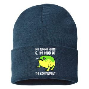 Funny My Tummy Hurts And Im Mad At The Government Frog Sustainable Knit Beanie