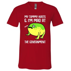 Funny My Tummy Hurts And Im Mad At The Government Frog V-Neck T-Shirt