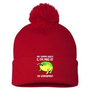 Funny My Tummy Hurts And Im Mad At The Government Frog Pom Pom 12in Knit Beanie