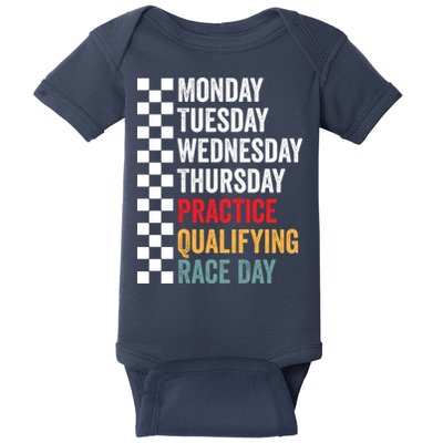 Funny Monday Tuesday Thursday Practice Qualifying Race Day Baby Bodysuit