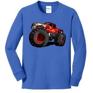 Fire Monster Truck For Trucker And Big Boys Funny Gift Kids Long Sleeve Shirt