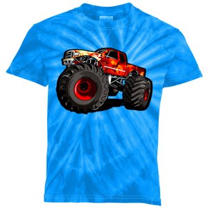 Fire Monster Truck For Trucker And Big Boys Funny Gift Kids Tie-Dye T-Shirt