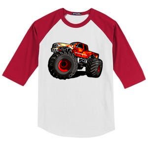 Fire Monster Truck For Trucker And Big Boys Funny Gift Kids Colorblock Raglan Jersey