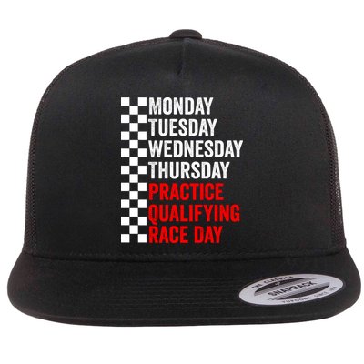 Funny Monday Tuesday Thursday Practice Qualifying Race Day Flat Bill Trucker Hat