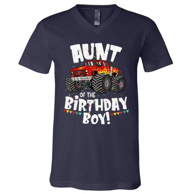 Funny Monster Truck Aunt Of The Birthday Gift V-Neck T-Shirt