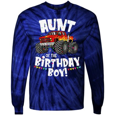 Funny Monster Truck Aunt Of The Birthday Gift Tie-Dye Long Sleeve Shirt