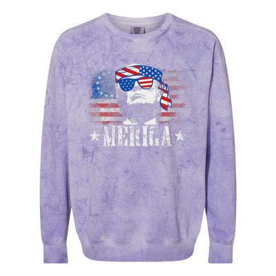 Funny Merica Trump 4th Of July Us American Flag Women Colorblast Crewneck Sweatshirt