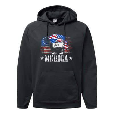 Funny Merica Trump 4th Of July Us American Flag Women Performance Fleece Hoodie