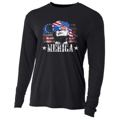 Funny Merica Trump 4th Of July Us American Flag Women Cooling Performance Long Sleeve Crew