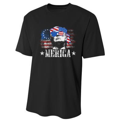 Funny Merica Trump 4th Of July Us American Flag Women Performance Sprint T-Shirt