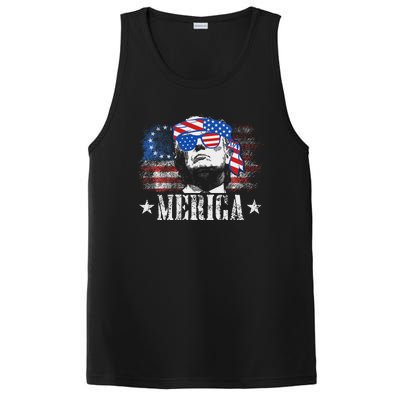 Funny Merica Trump 4th Of July Us American Flag Women PosiCharge Competitor Tank