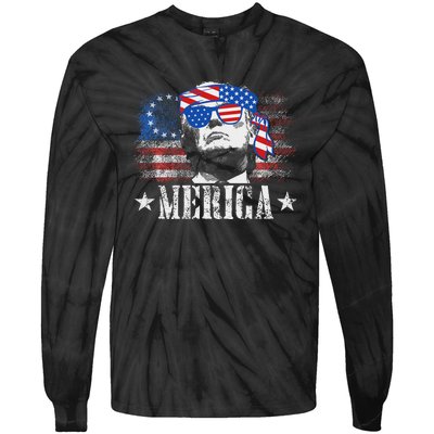 Funny Merica Trump 4th Of July Us American Flag Women Tie-Dye Long Sleeve Shirt