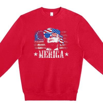 Funny Merica Trump 4th Of July Us American Flag Women Premium Crewneck Sweatshirt