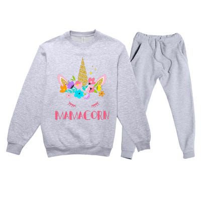 Funny Mamacorn Unicorn Costume Mom Mother's Day Premium Crewneck Sweatsuit Set