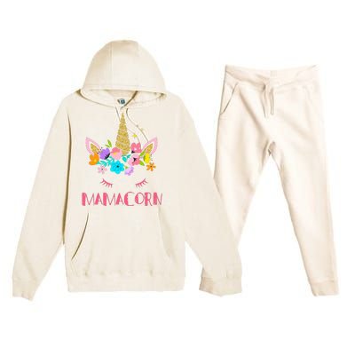 Funny Mamacorn Unicorn Costume Mom Mother's Day Premium Hooded Sweatsuit Set