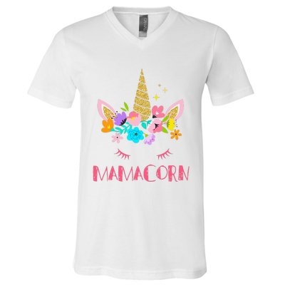 Funny Mamacorn Unicorn Costume Mom Mother's Day V-Neck T-Shirt